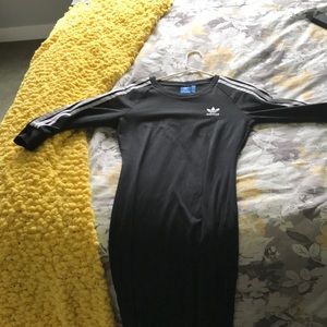 Adidas black dress w/ b&w striped sleeves